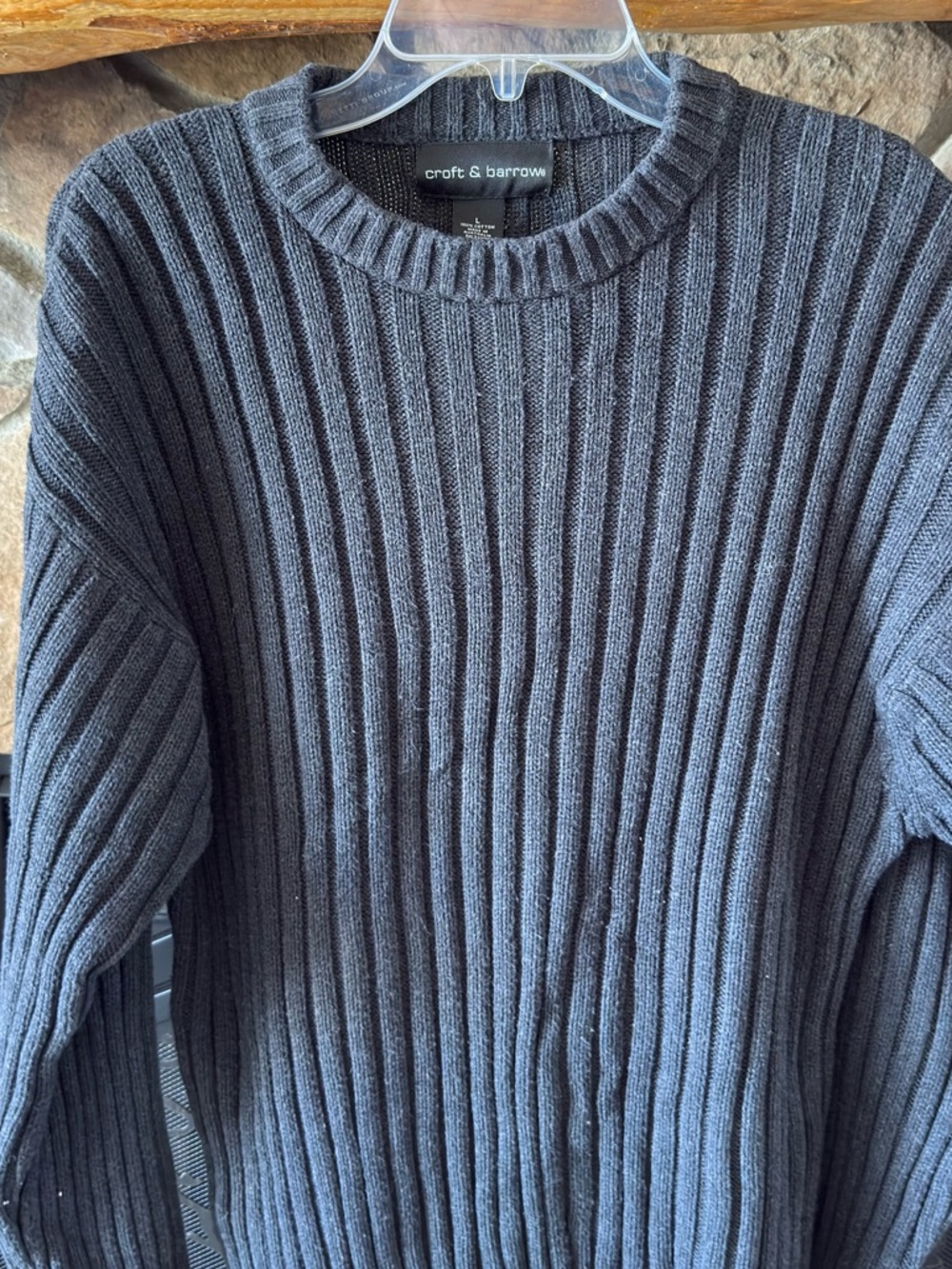 croft & barrow Men's Ribbed Crewneck Sweater - Charcoal - Picture 2 of 4